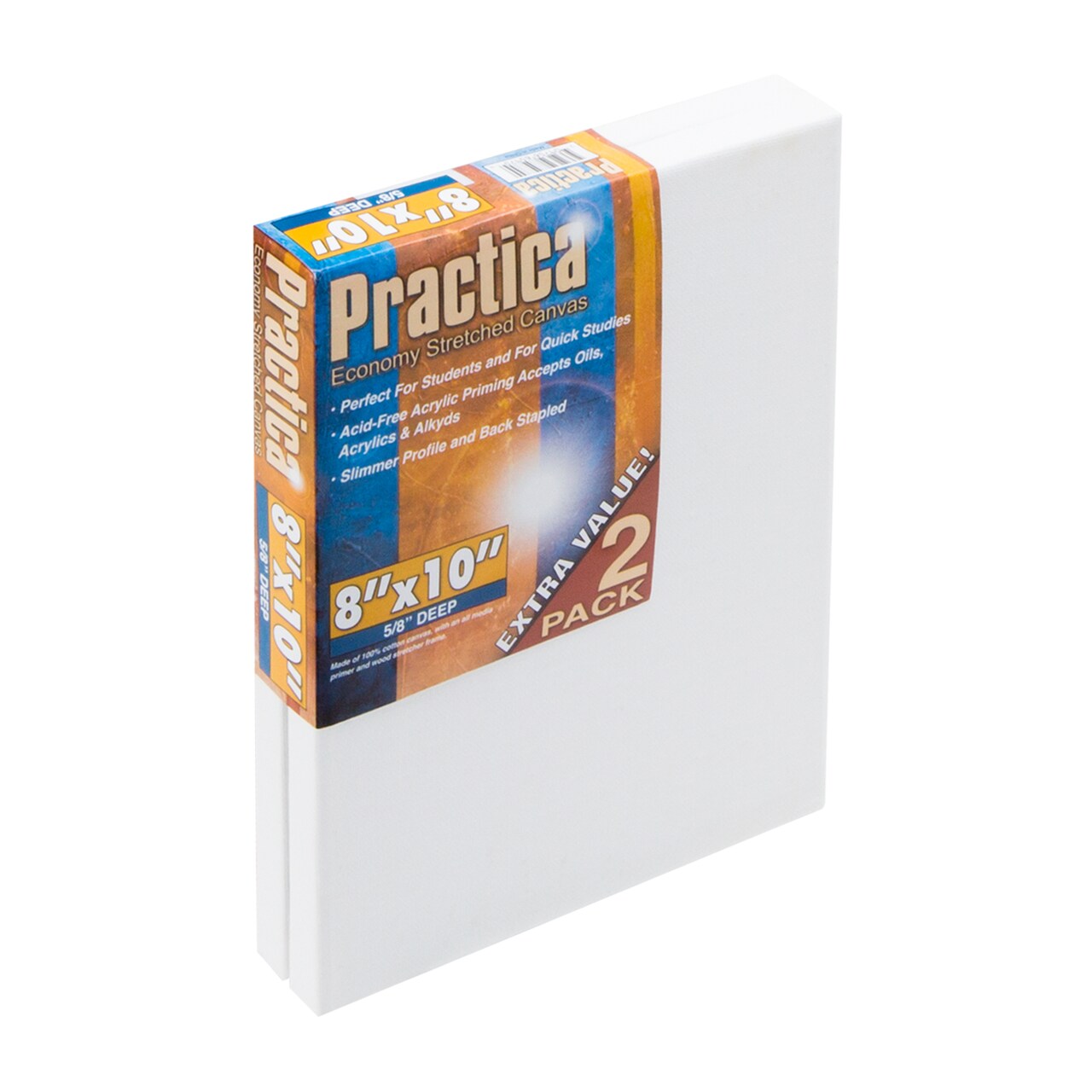 Practica Economy Stretched Cotton Canvas 2 Packs - Acid-Free Acrylic Primed Canvas for Acrylics, Pastels, Graphite, & More!